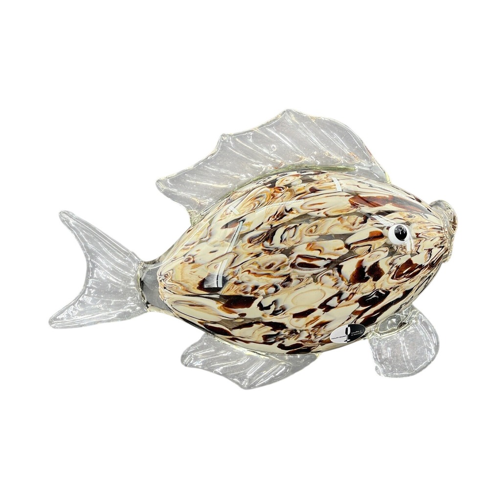 Souffle A La Bouche Mouth Blown Fish Art Glass Figure Brown Beige Figurine Swirl
